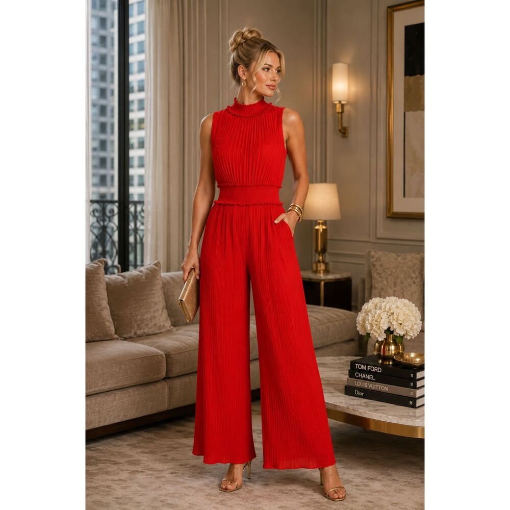 Nanette Lepore Pleated Mock Neck Jumpsuit Size 12 – Wide Leg